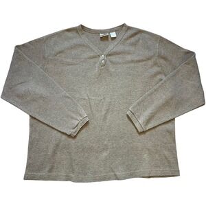 VTG L.L.Bean Waffle Knit Henley USA Made Brown Long‎ Sleeve Shirt Womens XL 90s